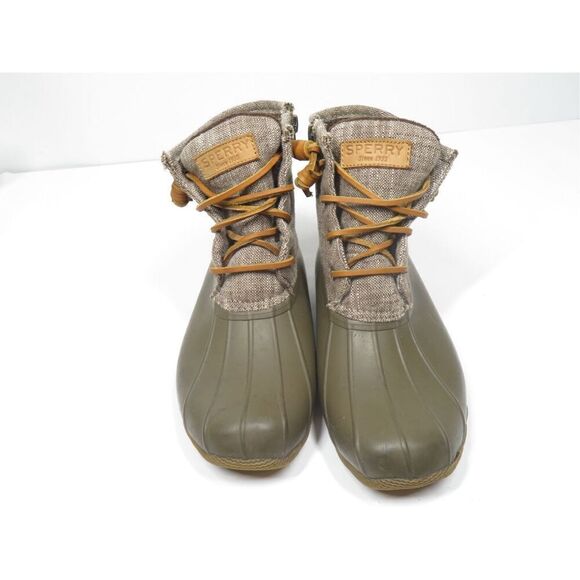 Sperry Saltwater Heavy Linen OLIVE Duck Boots Waterproof Rain Boots Women Size 7 - Picture 2 of 8
